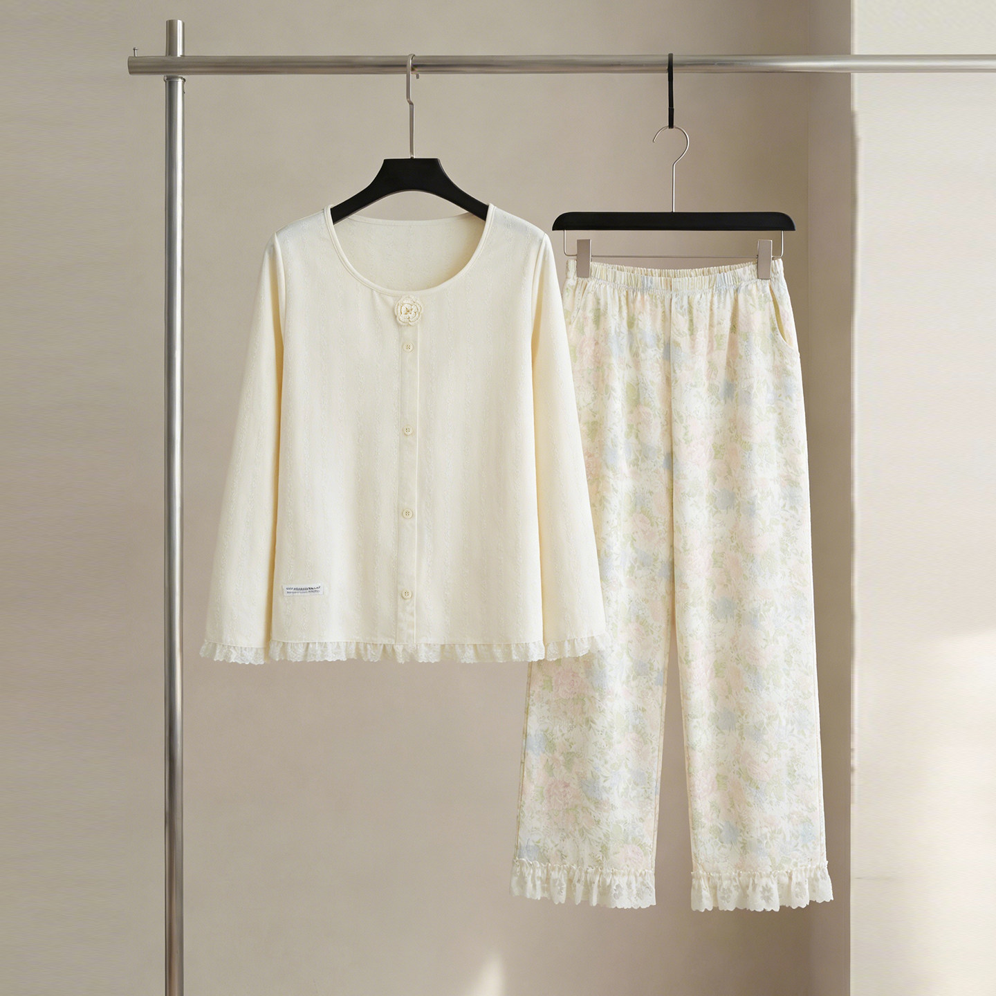 SLEEPTIGHT带胸垫睡衣女春秋款小个子可爱甜妹套装纯棉圆领家居服