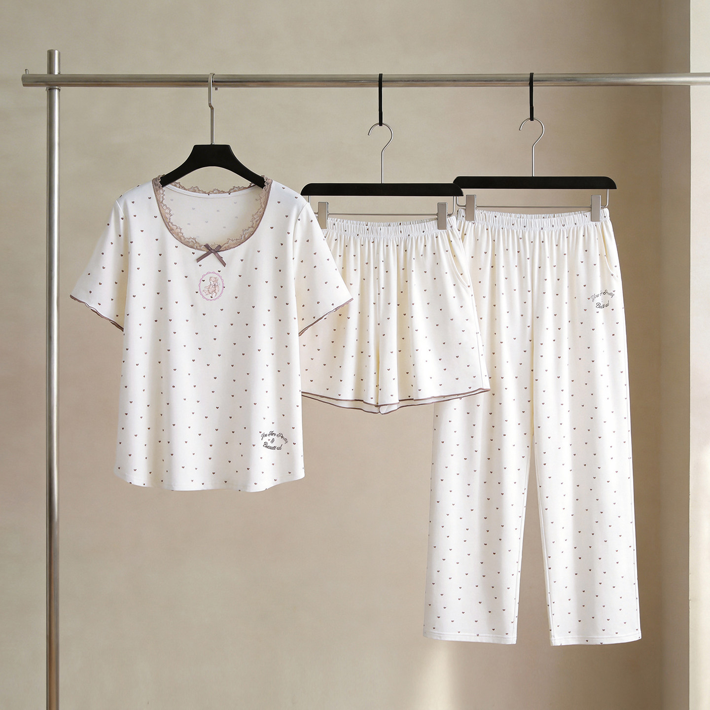 SLEEPTIGHT莫代尔带胸垫睡衣女款2026新款夏季短袖长裤小众三件套