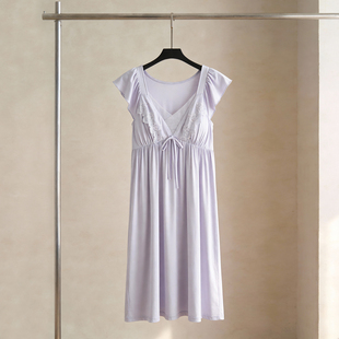 SLEEPTIGHT带胸垫睡裙女款夏季莫代尔棉性感轻奢纯欲风紫色睡衣裙