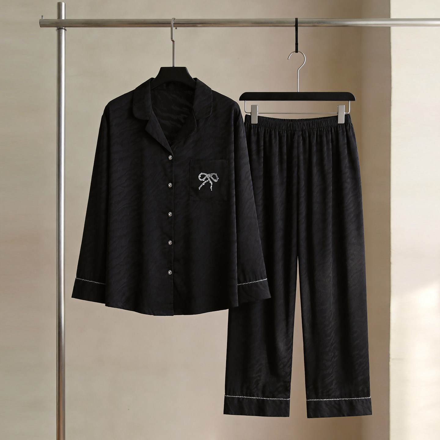 SLEEPTIGHT冰丝睡衣女款长袖御姐气质感轻奢黑色显瘦春夏天家居服