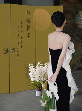 中式订婚宾宴布置全墙套装饰背景A-154kt板国风高级感结婚大迎牌