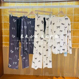 暴走小妹城堡专柜正品新款甜美蝴蝶结满印长袖家居服睡衣套装