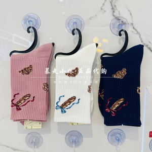 tutuanna棉混螺纹蝴蝶结图案女袜