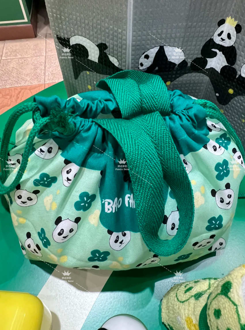 现货福宝便当袋爱宝乐园熊猫便当袋福宝周边小袋子福宝绿色束口袋