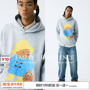 重磅连帽卫衣 小熊公文包麻灰手绘印花宽松帽衫 EMPTY REFERENCE