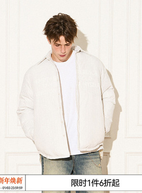 特惠7折 EMPTY REFERENCE 白色条纹羽绒棉服秋冬加厚情侣百搭