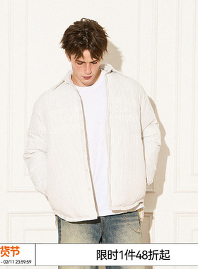 特惠6折起 EMPTY REFERENCE 白色条纹羽绒棉服秋冬加厚情侣百搭