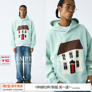 重磅连帽卫衣 薄荷绿手绘童话房子印花宽松长袖 EMPTY REFERENCE