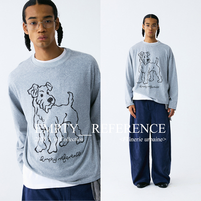 【chammy专属】EMPTY REFERENCE猎狐梗印花上衣宽松长袖T恤打底衫