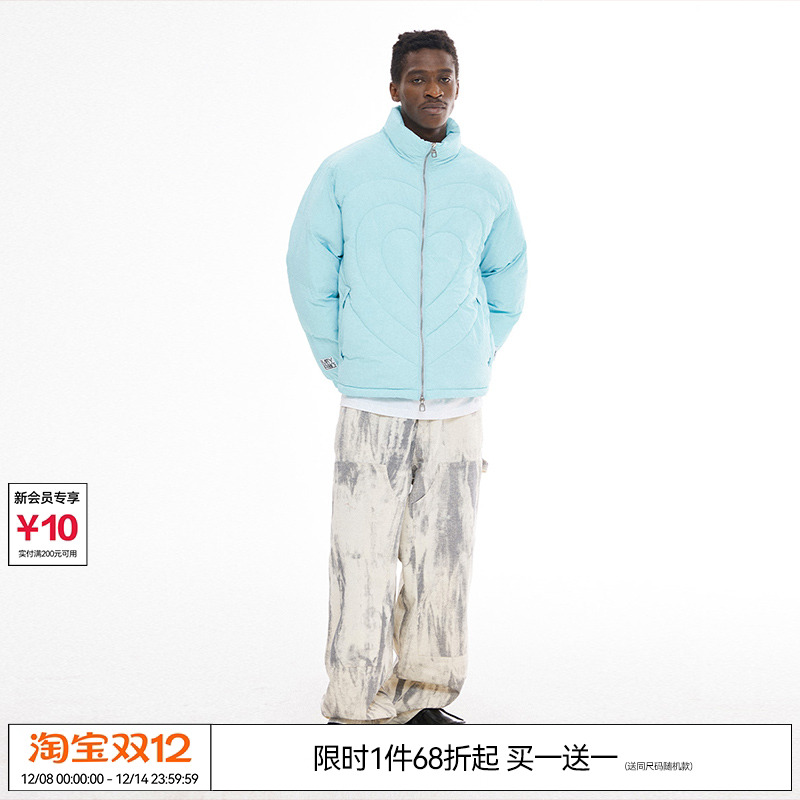 特惠7折 EMPTY REFERENCE 爱心绗线设计蓝色立领白鸭绒羽绒服