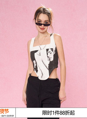 REVERSE IRONY 美式复古原创白色印花结构背心