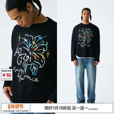 EMPTY REFERENCE缤纷花朵彩色提花圆点手绘印花宽松打底长袖T恤