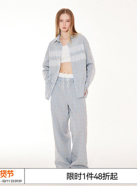 特惠6折起 EMPTY REFERENCE 美式复古原创蕾丝拼接格纹休闲裤