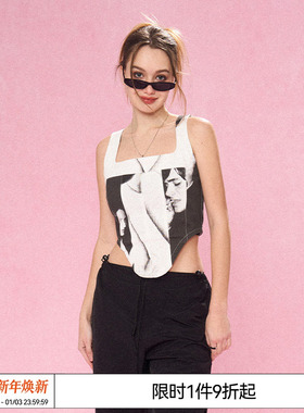 REVERSE IRONY 美式复古原创白色印花结构背心