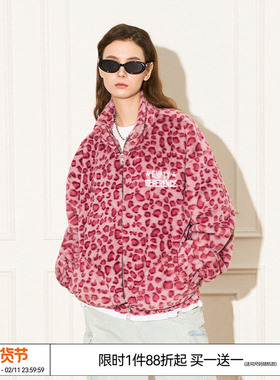 EMPTY REFERENCE 美式复古粉红豹纹毛绒夹克外套加绒加厚秋冬情侣