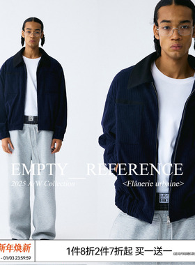 EMPTY REFERENCE 藏青灯芯绒拼接错位口袋复古宽松重磅夹克外套