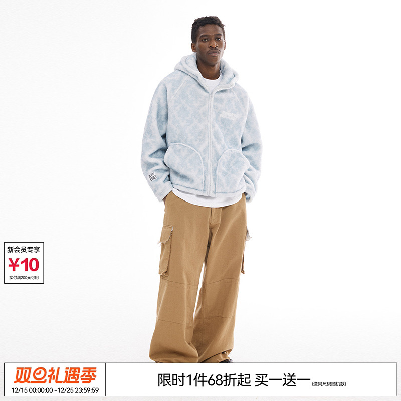 特惠7折 EMPTY REFERENCE LOGO印花休闲连帽夹克摇粒绒外套