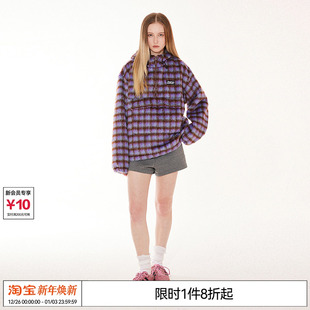 EMPTY 复古拼色格纹刷毛大口袋抽绳连帽卫衣 REFERENCE美式