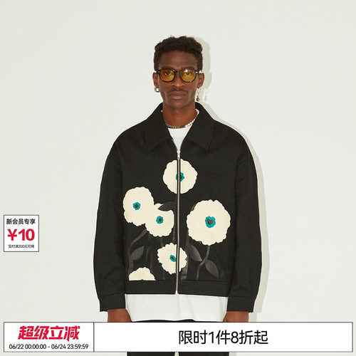 黑色暗夜花朵印花夹克