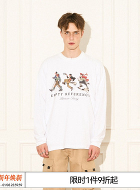 EMPTY REFERENCE 美式复古浪漫宽松奔跑手绘人群印花秋款长袖T恤