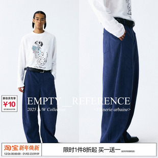 香蕉裤 EMPTY REFERENCE藏青色灯芯绒挺括重磅弯刀阔腿休闲长裤