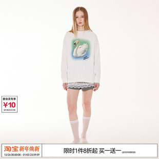 长袖 EMPTY 复古宽松手绘冰湖天鹅打底衫 美式 T恤 REFERENCE