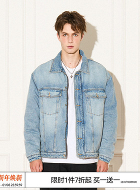 特惠7折 EMPTY REFERENCE 压印LOGO牛仔棉服加厚外套冬季休闲