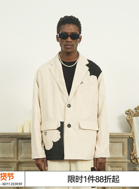 太一 陈楚生 EMPTY REFERENCE 潮牌花朵印花灯芯绒休闲西装外套