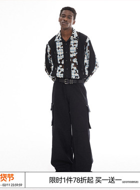 EMPTY REFERENCE 美式复古原创格纹拼接蕾丝衬衫宽松休闲长袖衬衣