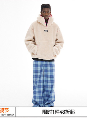 特惠6折起 EMPTY REFERENCE 仿羊羔绒撞色拉链口袋连帽卫衣外套