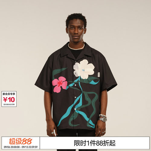 丝带舞蹈花朵印花短袖衬衫