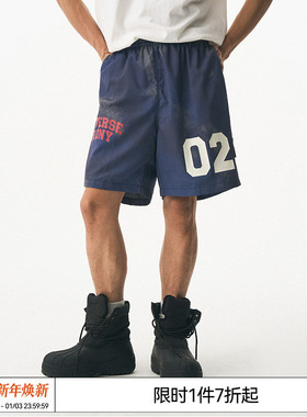 REVERSE IRONY 美式复古原创做旧数字印花短裤