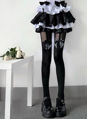 春夏假吊带丝袜裤袜女薄款拼接袜子女裤袜洛丽塔ins潮黑色连裤袜