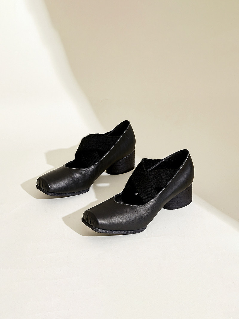 MISS DEER HANDMADE SHOES SLOW WORK CAREFUL WORK SQUARE TOE BALLET SHOES PUMPS PUMPS RETRO GRANNY SHOES SINGLE HEEL MARY JANE