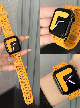 适用苹果手表s11代iwatch字母镂空硅胶运动表带applewatch98765se