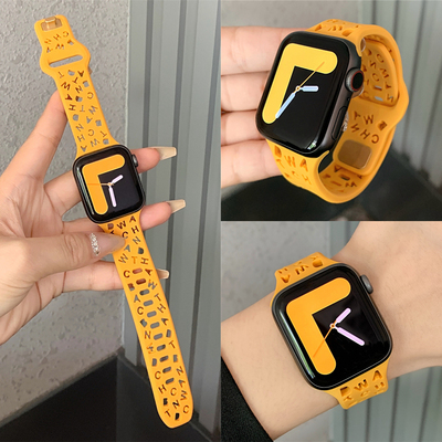 适用iwatch字母镂空款硅胶表带