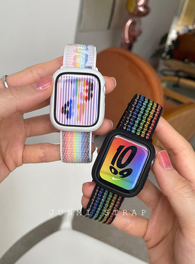 AppleWatch黑白彩虹尼龙回环表带