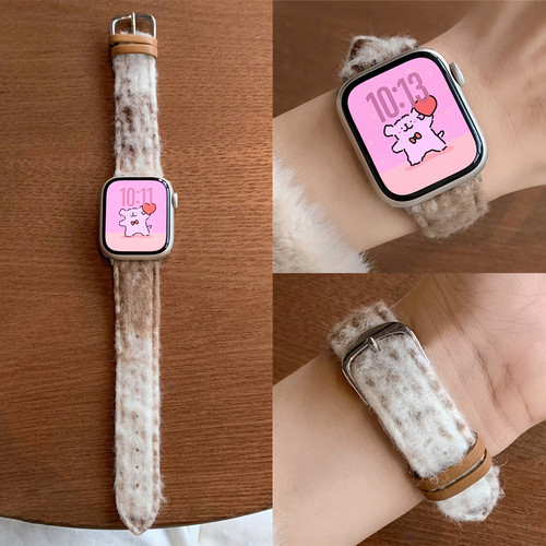 适用iwatch渐变色毛绒毛呢表带