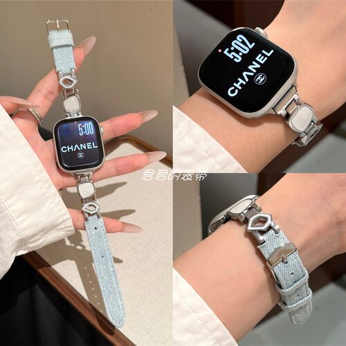 适用iwatch不规则滴胶牛仔表带