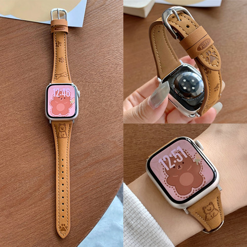 适用iwatch可爱小狗油蜡皮表带
