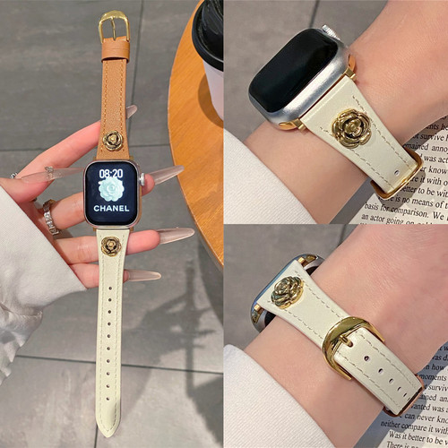 AppleWatch拼色山茶花真皮表带