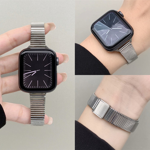 适用iwatch一株卡扣不锈钢表带
