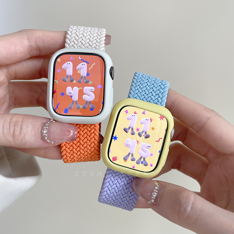 适用苹果手表s10代iwatch尼龙编织撞色弹力表带applewatch98765se