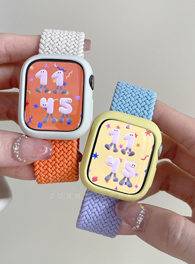 适用苹果手表s11代iwatch尼龙编织撞色弹力表带applewatch98765se