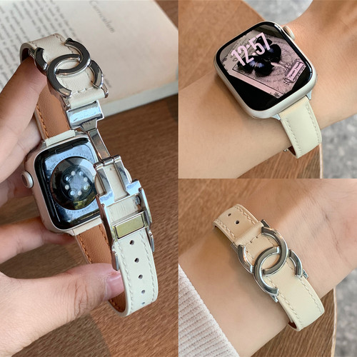 适用iwatch细款双C真皮磁吸表带