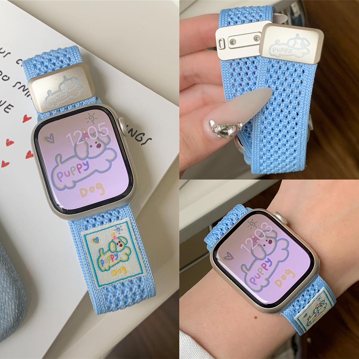 适用苹果手表s10代iwatch多巴胺腊肠狗尼龙磁吸扣表带applewatch9