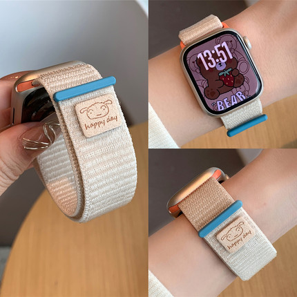 适用苹果手表s10代iwatch可爱小狗尼龙回环表带applewatch98765se