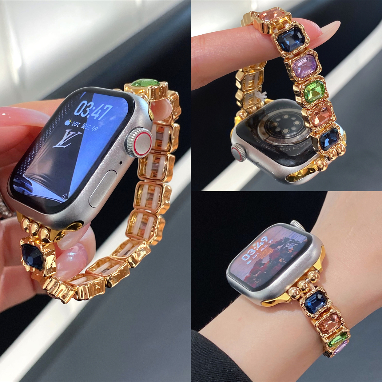 适用iwatch方糖宝石弹力绳表带