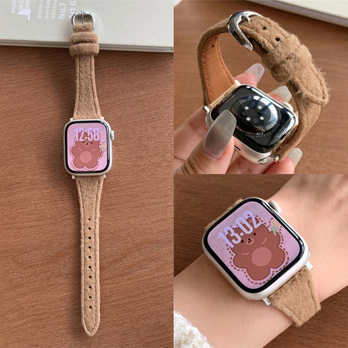 适用iwatch细款纯色毛呢毛绒表带
