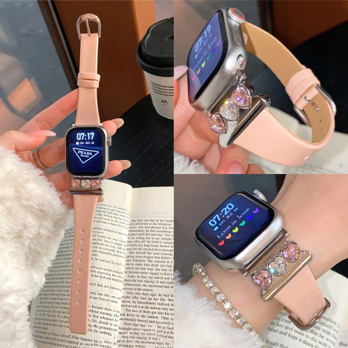 适用iwatch爱心钻款亮面漆皮表带